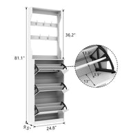 Elegant Mirror Shoe Cabinet With 3 Flip-Tier Drawers And Hooks For Organized Entryway Storage In White