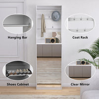 Elegant Mirror Shoe Cabinet With 3 Flip-Tier Drawers And Hooks For Organized Entryway Storage In White