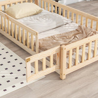 Twin House-Shaped Headboard Floor Bed With Safety Fence In White