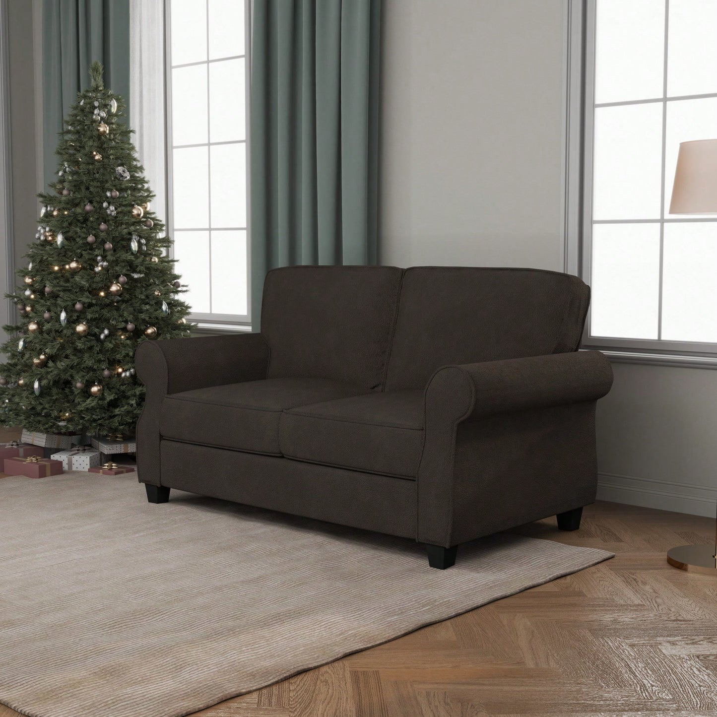 Comfy Modern 2 Seater Sofa With Solid Wood Frame And Extra Deep Seats For Living Room Or Apartment Lounge In Brown