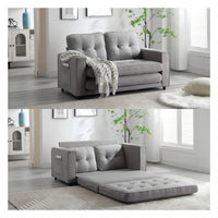 Convertible Futon Sofa Bed Space Saving Loveseat Dark Gray Light Gray Beige Velvet Linen Fabric