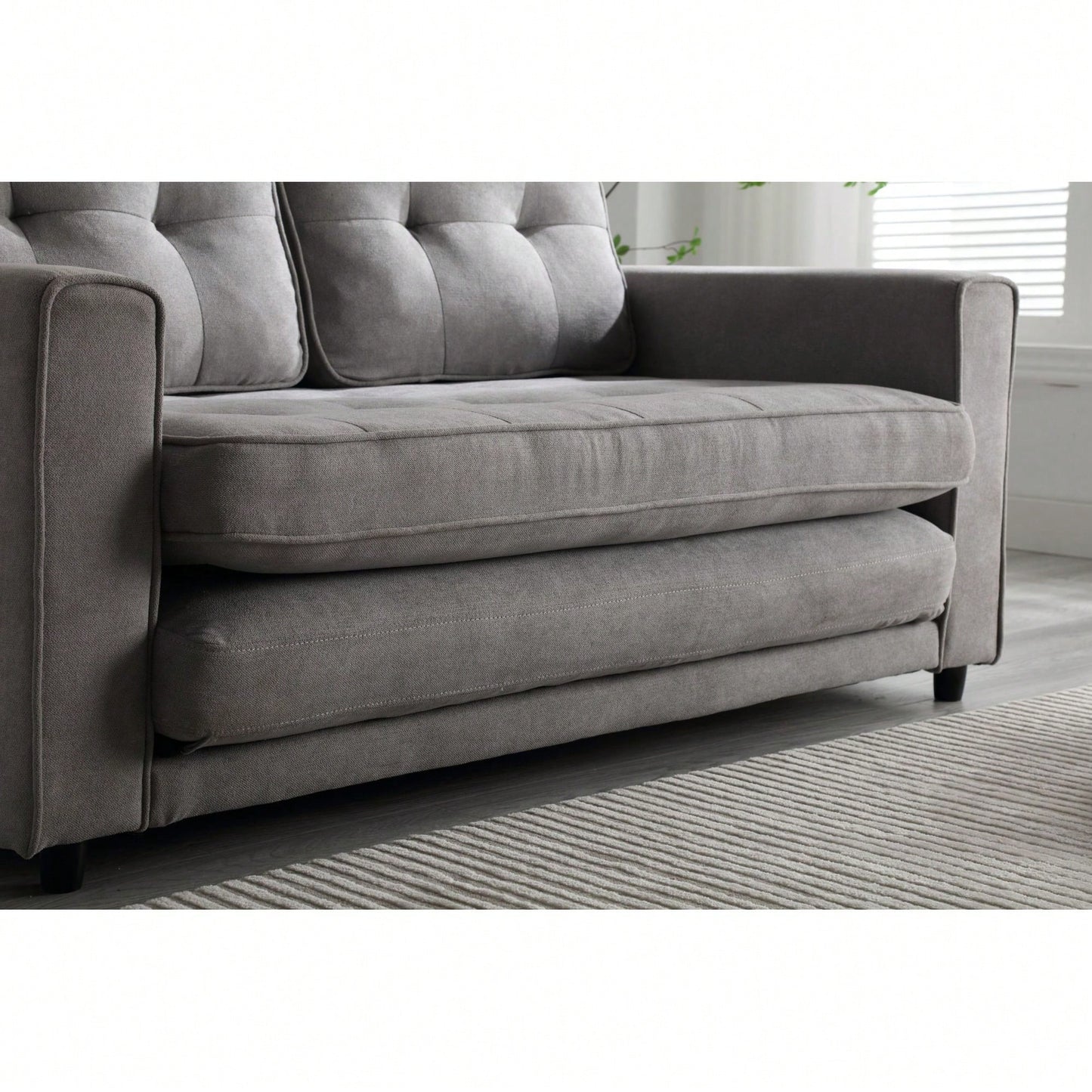 Convertible Futon Sofa Bed Space Saving Loveseat Dark Gray Light Gray Beige Velvet Linen Fabric