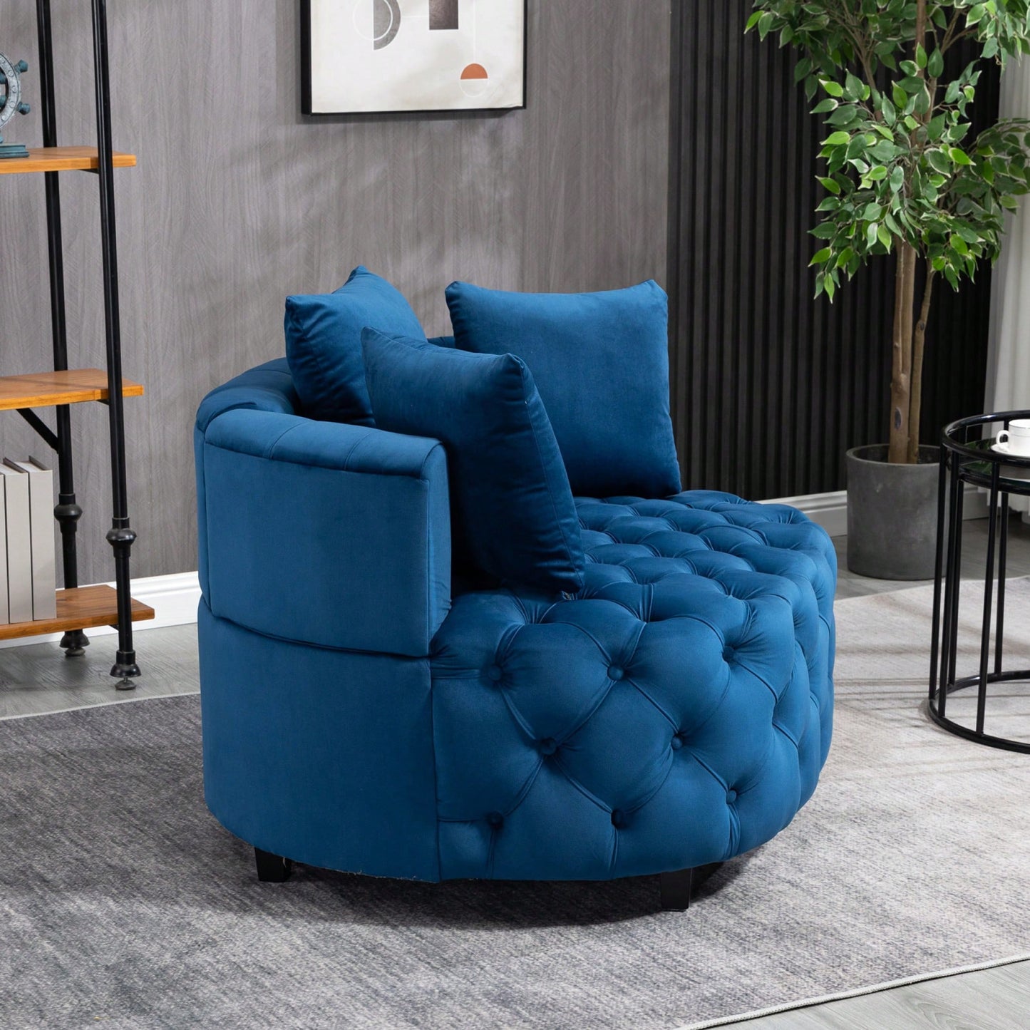 Classic Barrel Accent Chair for Living Room | Modern Blue Leisure Sofa Chair