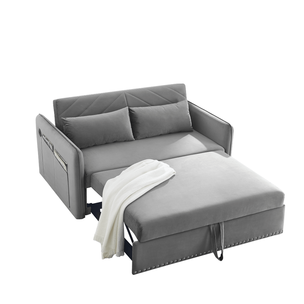 Versatile Sleeper Sofa Bed With USB Port, 3-In-1 Adjustable Design, Pull-Out Bed, 2 Lumbar Pillows, Soft Velvet Upholstery, Ideal For Living Room Or Bedroom