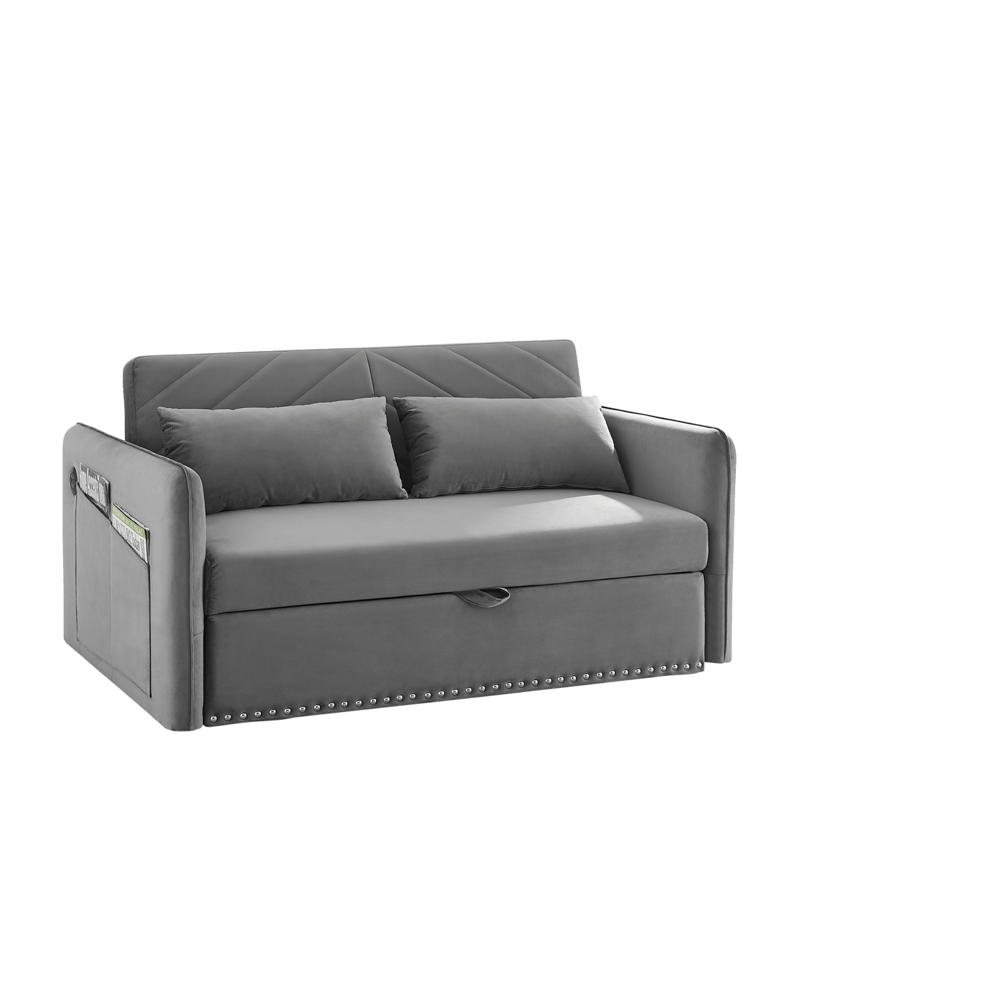 Versatile Sleeper Sofa Bed With USB Port, 3-In-1 Adjustable Design, Pull-Out Bed, 2 Lumbar Pillows, Soft Velvet Upholstery, Ideal For Living Room Or Bedroom