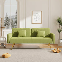 70.47 Inch Green Fabric Double Sofa With Split Backrest And Two Throw Pillows For Living Room Apartment Home Office