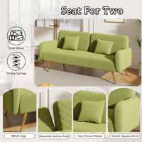 70.47 Inch Green Fabric Double Sofa With Split Backrest And Two Throw Pillows For Living Room Apartment Home Office