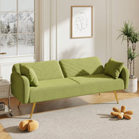 70.47 Inch Green Fabric Double Sofa With Split Backrest And Two Throw Pillows For Living Room Apartment Home Office