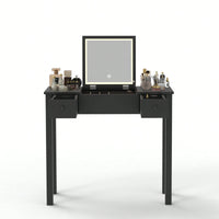 Stylish Black Vanity Table With LED Lighting, Flip-Top Mirror And Dual Drawers For Jewelry Storage And Makeup Organization