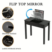 Stylish Black Vanity Table With LED Lighting, Flip-Top Mirror And Dual Drawers For Jewelry Storage And Makeup Organization