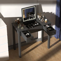 Stylish Black Vanity Table With LED Lighting, Flip-Top Mirror And Dual Drawers For Jewelry Storage And Makeup Organization