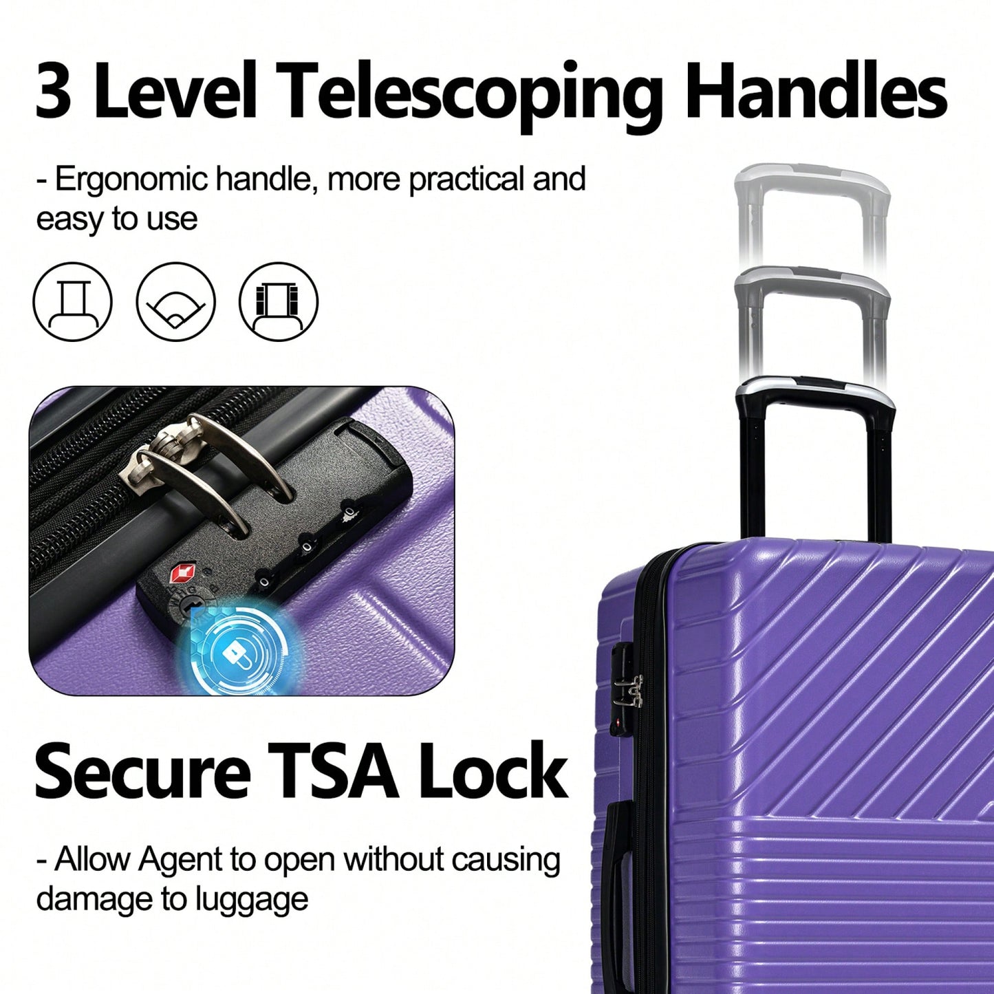 Lightweight 3 Piece Hardshell Luggage Set With Double Spinner Wheels And TSA Lock 20'' 24'' 28'' Suitcases