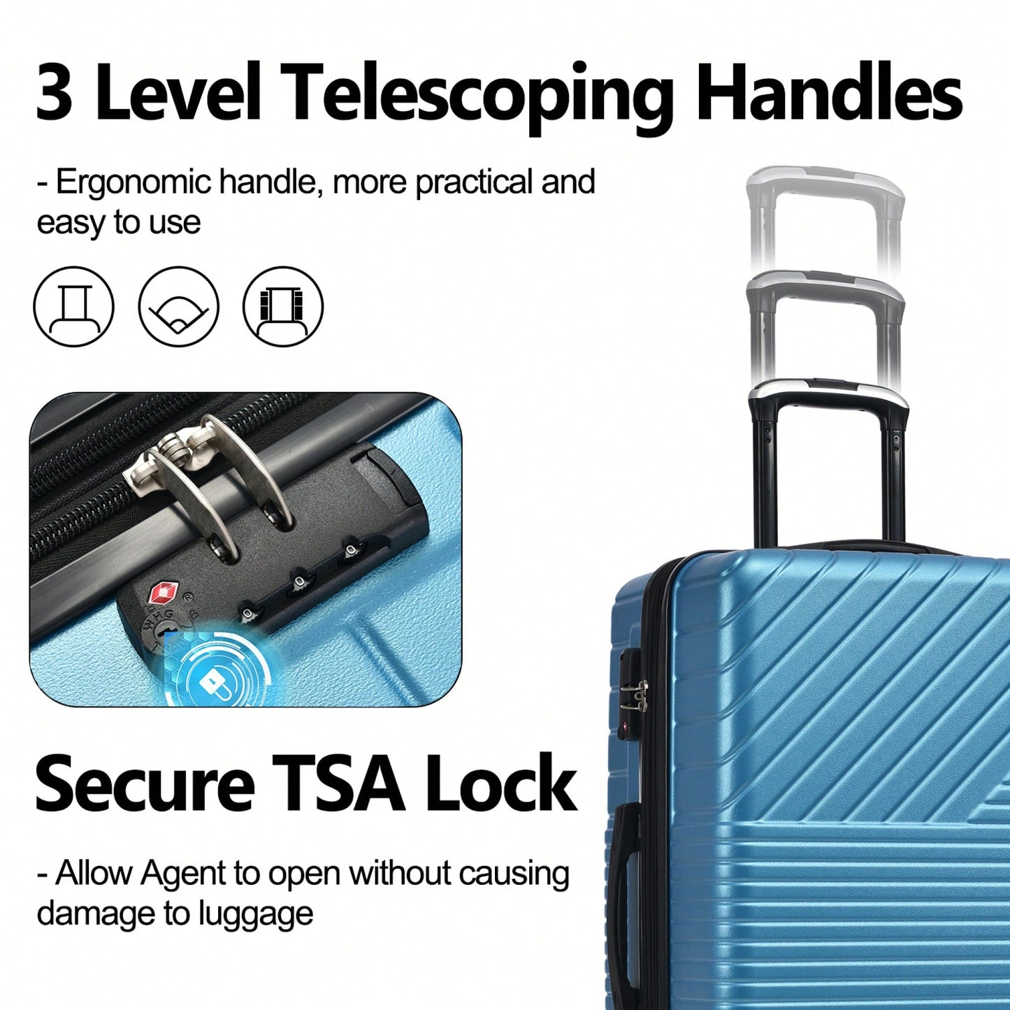 Lightweight 3 Piece Hardshell Luggage Set With Double Spinner Wheels And TSA Lock 20'' 24'' 28'' Suitcases