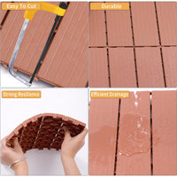 Outdoor Waterproof Interlocking Plastic Deck Tiles 11.8x11.8 For Garden Poolside Patio Flooring Mahogany Color Pack Of 44