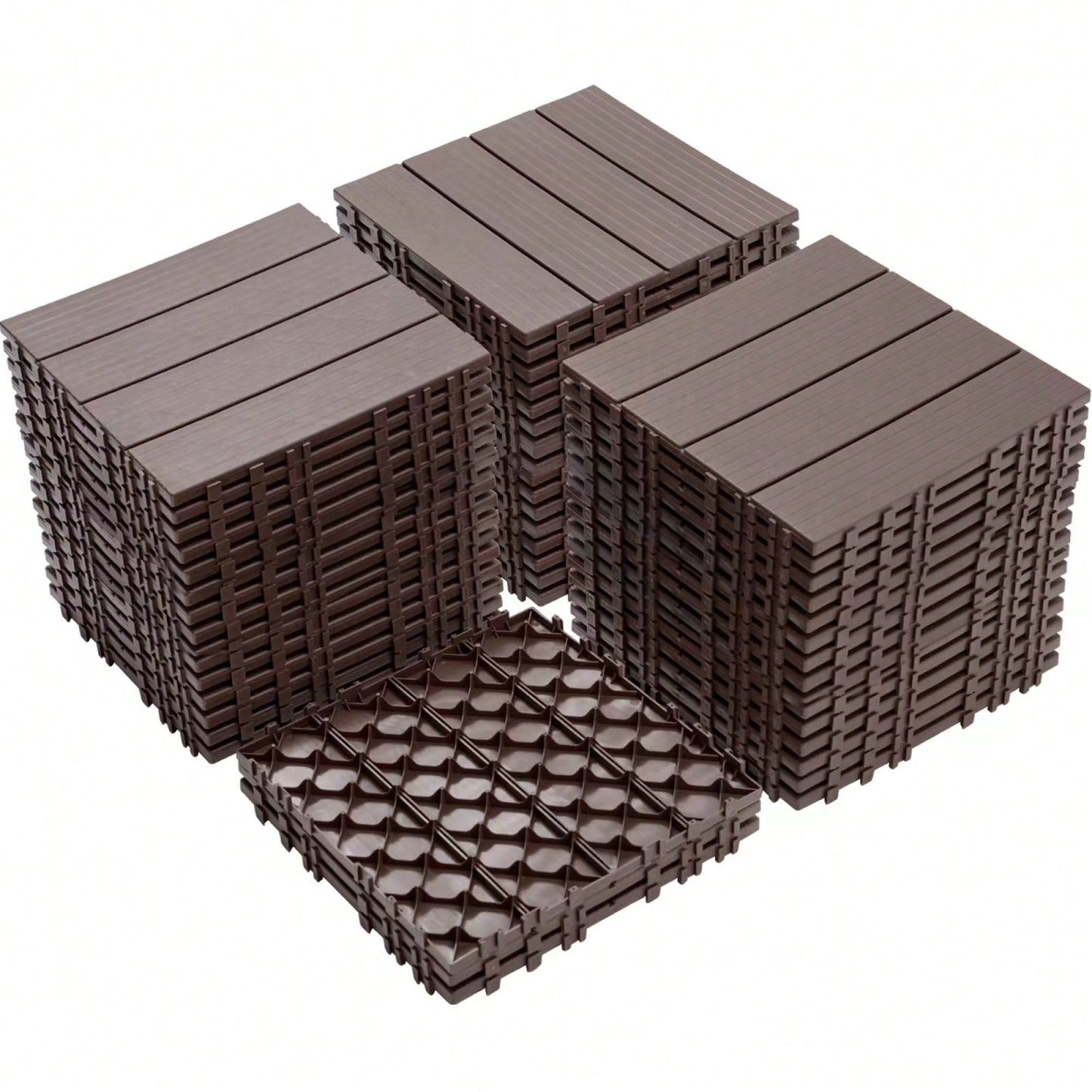 Outdoor Waterproof Interlocking Plastic Deck Tiles 11.8x11.8 For Garden Poolside Patio Flooring Mahogany Color Pack Of 44