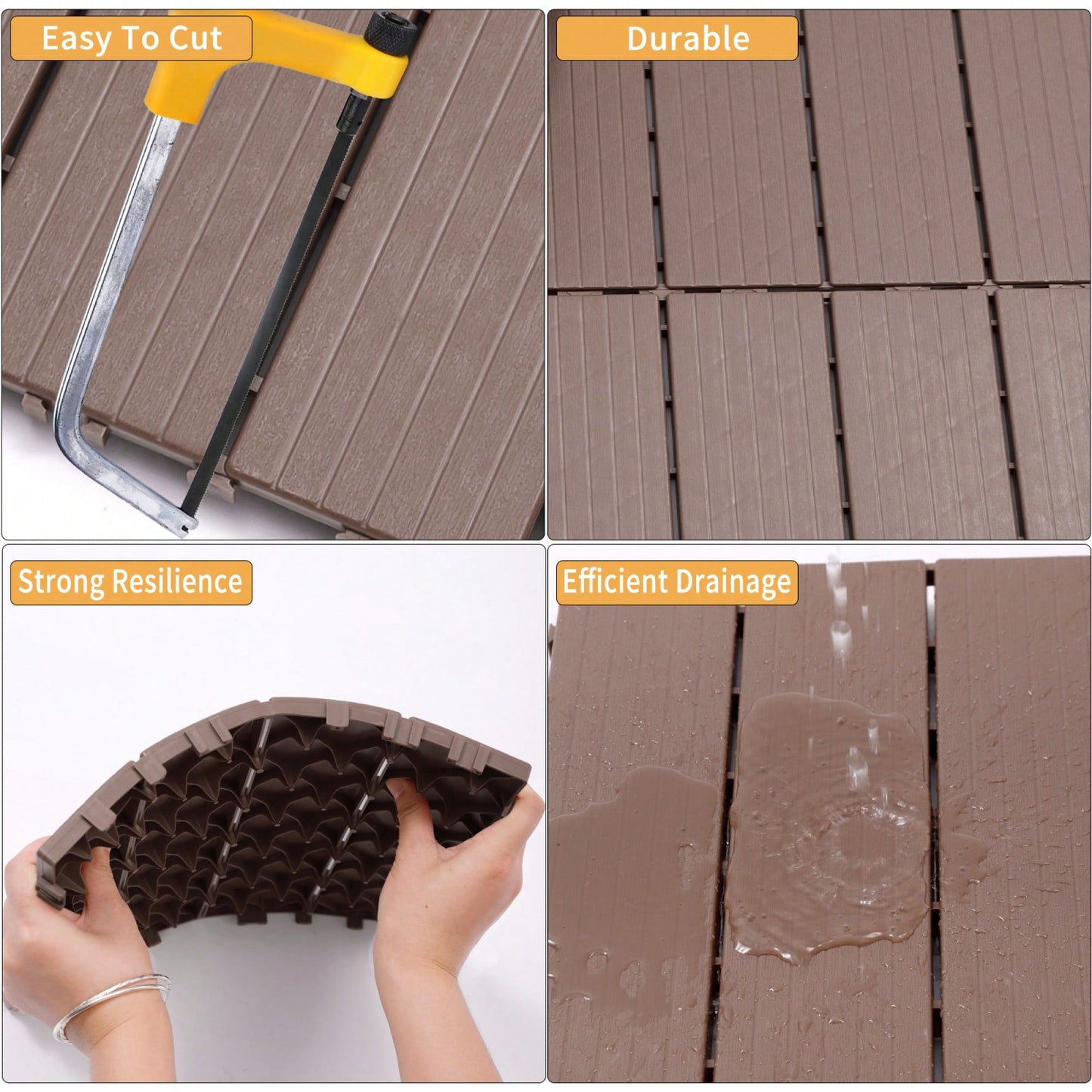 Outdoor Waterproof Interlocking Plastic Deck Tiles 11.8x11.8 For Garden Poolside Patio Flooring Mahogany Color Pack Of 44