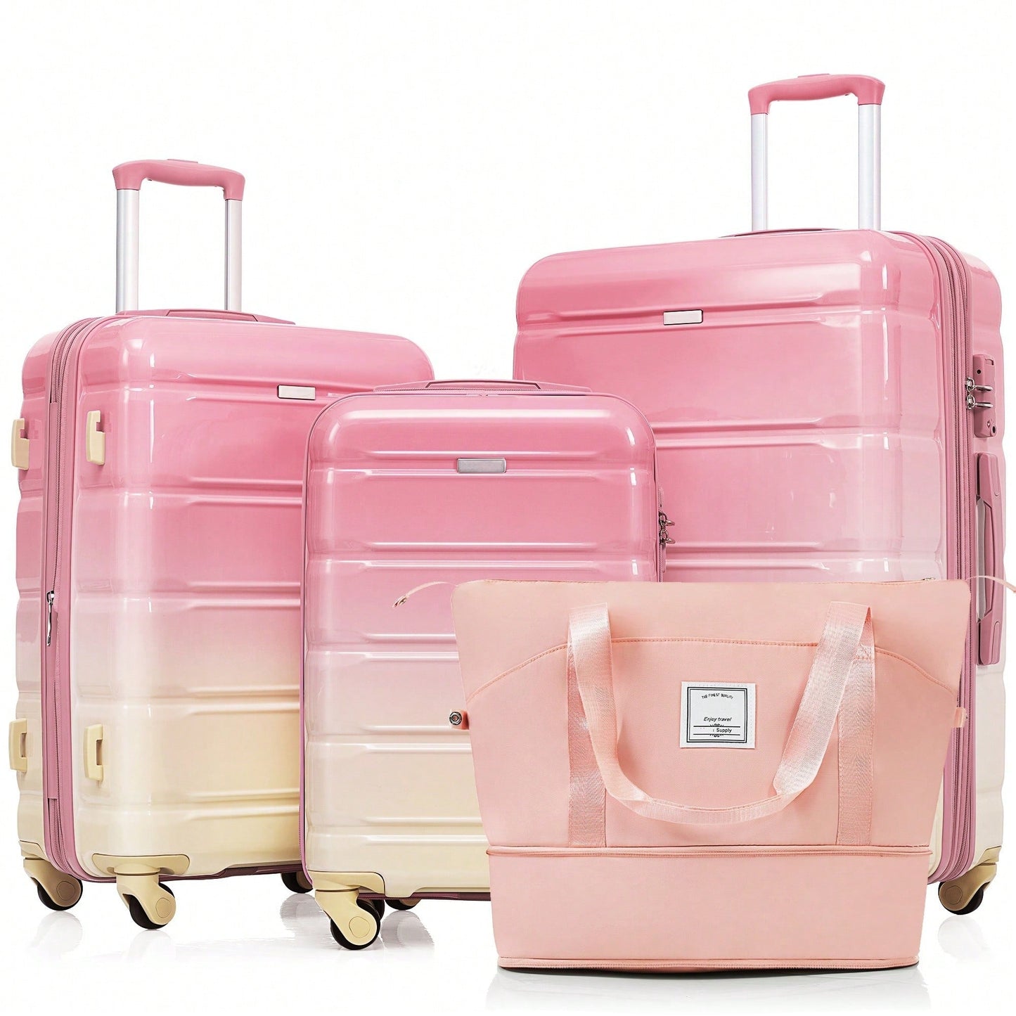 Expandable 4 Piece Luggage Set With USB Port 20-Inch Durable Hard Shell Suitcase Travel Bag Gradient Pink Spinner Wheels