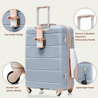 4 Piece Expandable 20-Inch Luggage Set With USB Port Durable ABS Hard Shell Suitcase Travel Bag Spinner Wheels Beige And Gold