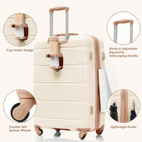 4 Piece Expandable 20-Inch Luggage Set With USB Port Durable ABS Hard Shell Suitcase Travel Bag Spinner Wheels Beige And Gold