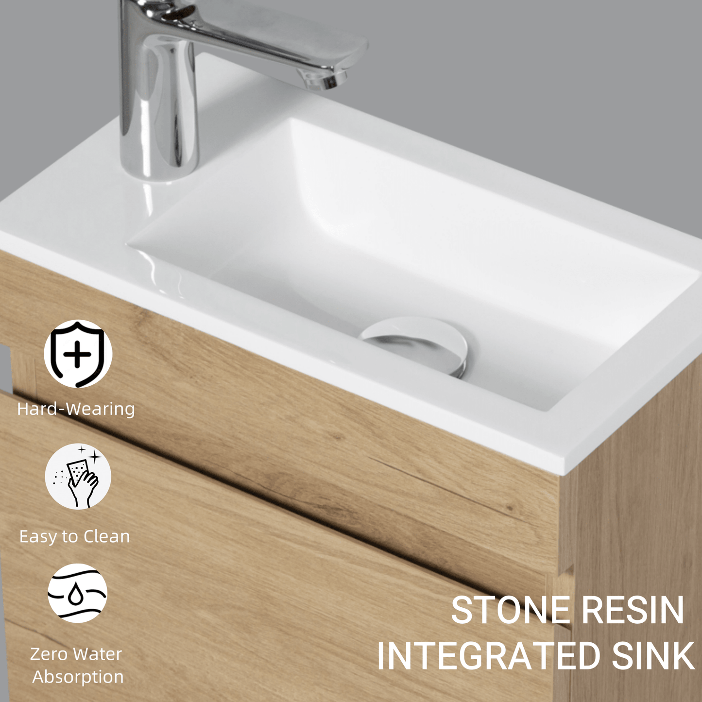 16 Inch Wall-Mounted Floating Bathroom Vanity With Sink And Soft Close Doors Natural Oak Finish Small Space Storage Solution