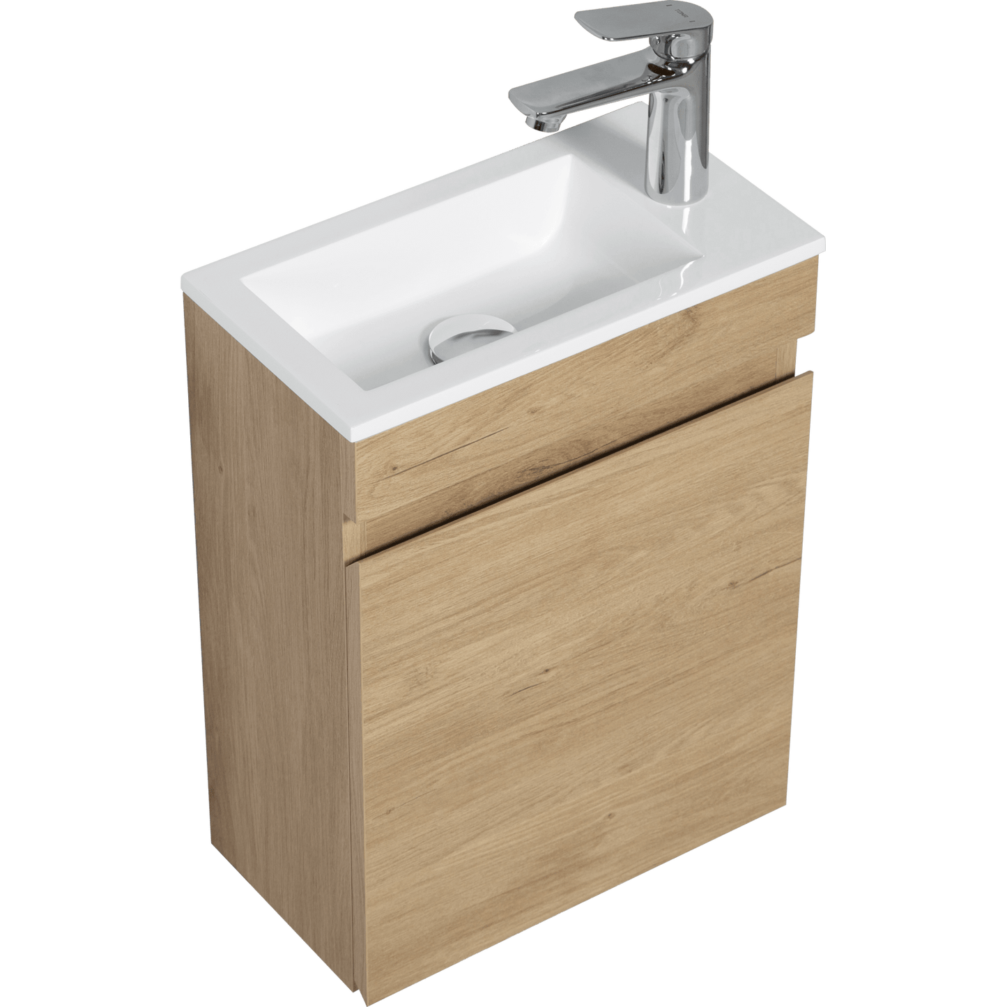 16 Inch Wall-Mounted Floating Bathroom Vanity With Sink And Soft Close Doors Natural Oak Finish Small Space Storage Solution