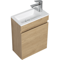 16 Inch Wall-Mounted Floating Bathroom Vanity With Sink And Soft Close Doors Natural Oak Finish Small Space Storage Solution