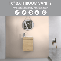 16 Inch Wall-Mounted Floating Bathroom Vanity With Sink And Soft Close Doors Natural Oak Finish Small Space Storage Solution