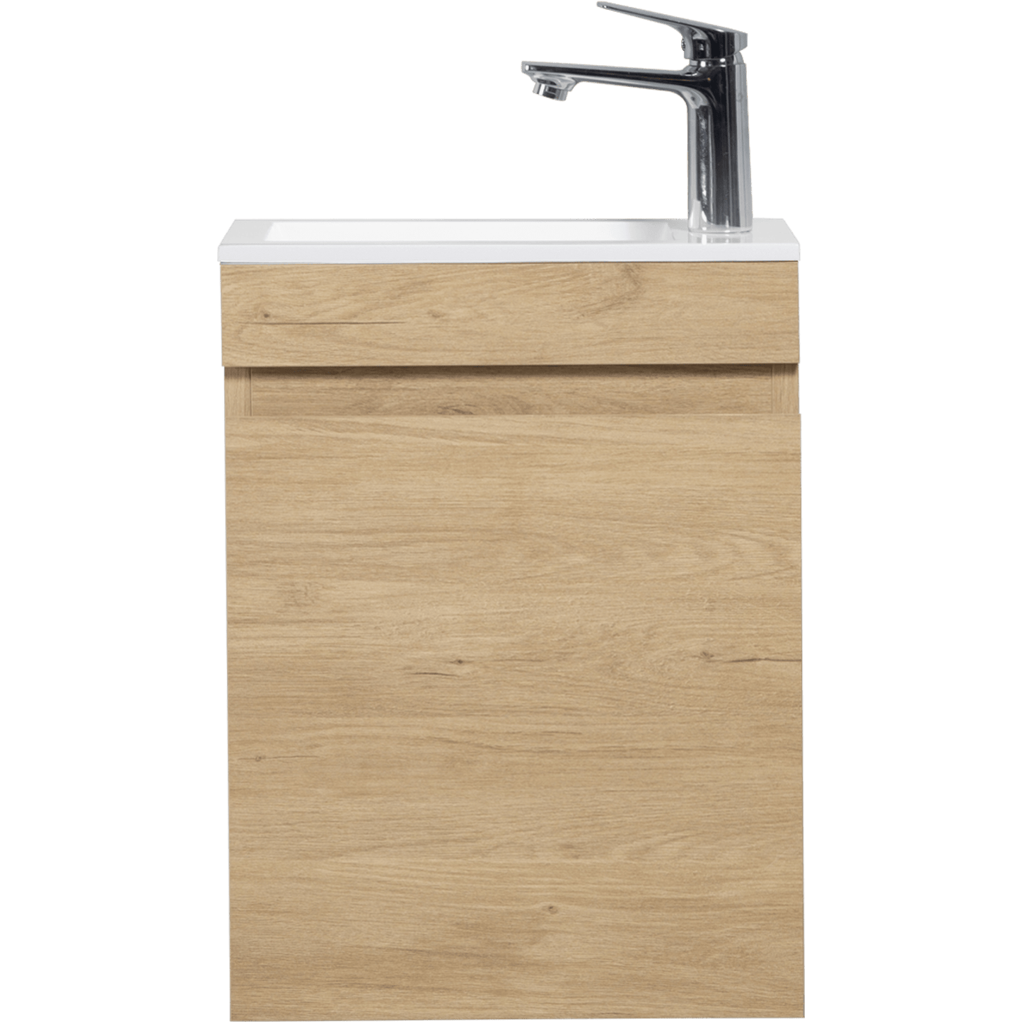 16 Inch Wall-Mounted Floating Bathroom Vanity With Sink And Soft Close Doors Natural Oak Finish Small Space Storage Solution