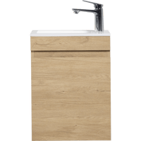 16 Inch Wall-Mounted Floating Bathroom Vanity With Sink And Soft Close Doors Natural Oak Finish Small Space Storage Solution