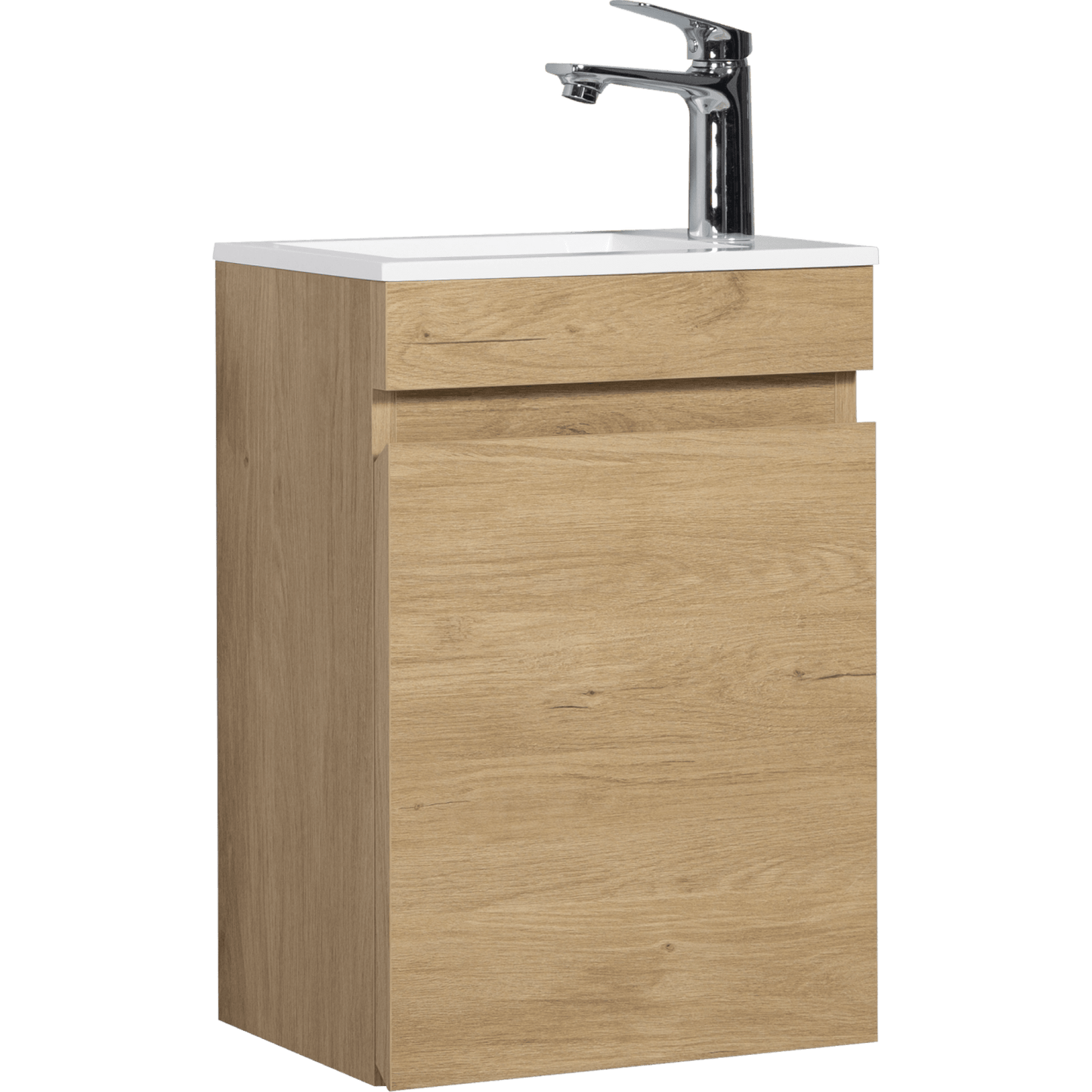 16 Inch Wall-Mounted Floating Bathroom Vanity With Sink And Soft Close Doors Natural Oak Finish Small Space Storage Solution