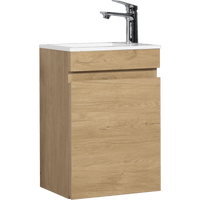 16 Inch Wall-Mounted Floating Bathroom Vanity With Sink And Soft Close Doors Natural Oak Finish Small Space Storage Solution