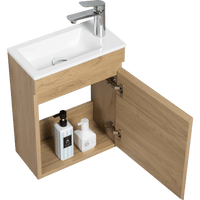 16 Inch Wall-Mounted Floating Bathroom Vanity With Sink And Soft Close Doors Natural Oak Finish Small Space Storage Solution