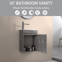 16 Inch Wall-Mounted Floating Bathroom Vanity With Sink And Soft Close Doors Natural Oak Finish Small Space Storage Solution