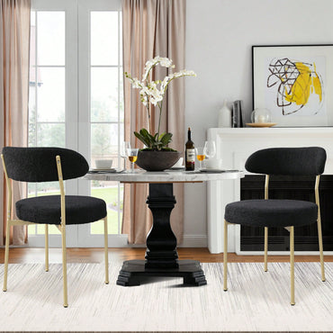 Curved Backrest Upholstered Dining Chairs With Gold Metal Legs Set Of 2 Black