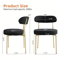 Curved Backrest Upholstered Dining Chairs With Gold Metal Legs Set Of 2 Black