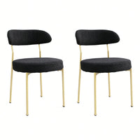 Curved Backrest Upholstered Dining Chairs With Gold Metal Legs Set Of 2 Black