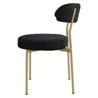 Curved Backrest Upholstered Dining Chairs With Gold Metal Legs Set Of 2 Black
