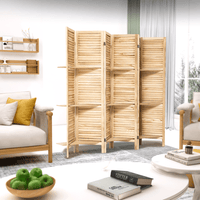 Wooden 6 Panel Folding Room Divider With Shelves Freestanding Partition Screen In Dark Brown