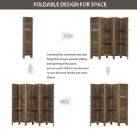 Wooden 6 Panel Folding Room Divider With Shelves Freestanding Partition Screen In Dark Brown