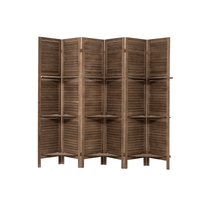 Wooden 6 Panel Folding Room Divider With Shelves Freestanding Partition Screen In Dark Brown