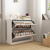 Stylish 2 Tier Shoe Storage Cabinet With Drawers For Entryway And Bedroom Flip Door Design