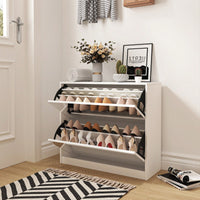 Stylish 2 Tier Shoe Storage Cabinet With Drawers For Entryway And Bedroom Flip Door Design