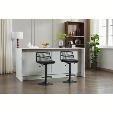 Set Of 2 360 Swivel Rattan Bar Stools With Footrest For Kitchen And Dining Room Counter Height Seating