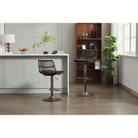 Set Of 2 360 Swivel Rattan Bar Stools With Footrest For Kitchen And Dining Room Counter Height Seating
