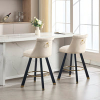 Set Of 2 Velvet Bar Chairs With 360 Degree Rotation And Detachable Back Pull Loop, Square Foot Wooden Base And Rivet Decoration