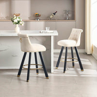 Set Of 2 Velvet Bar Chairs With 360 Degree Rotation And Detachable Back Pull Loop, Square Foot Wooden Base And Rivet Decoration