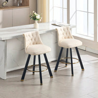 Set Of 2 Velvet Bar Chairs With 360 Degree Rotation And Detachable Back Pull Loop, Square Foot Wooden Base And Rivet Decoration
