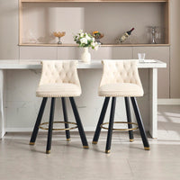 Set Of 2 Velvet Bar Chairs With 360 Degree Rotation And Detachable Back Pull Loop, Square Foot Wooden Base And Rivet Decoration
