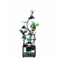 Indoor Plant Stand With Grow Lights 8 Tiered Metal Flower Holder 61 Inch Tall S-Shaped Rack For Home And Patio