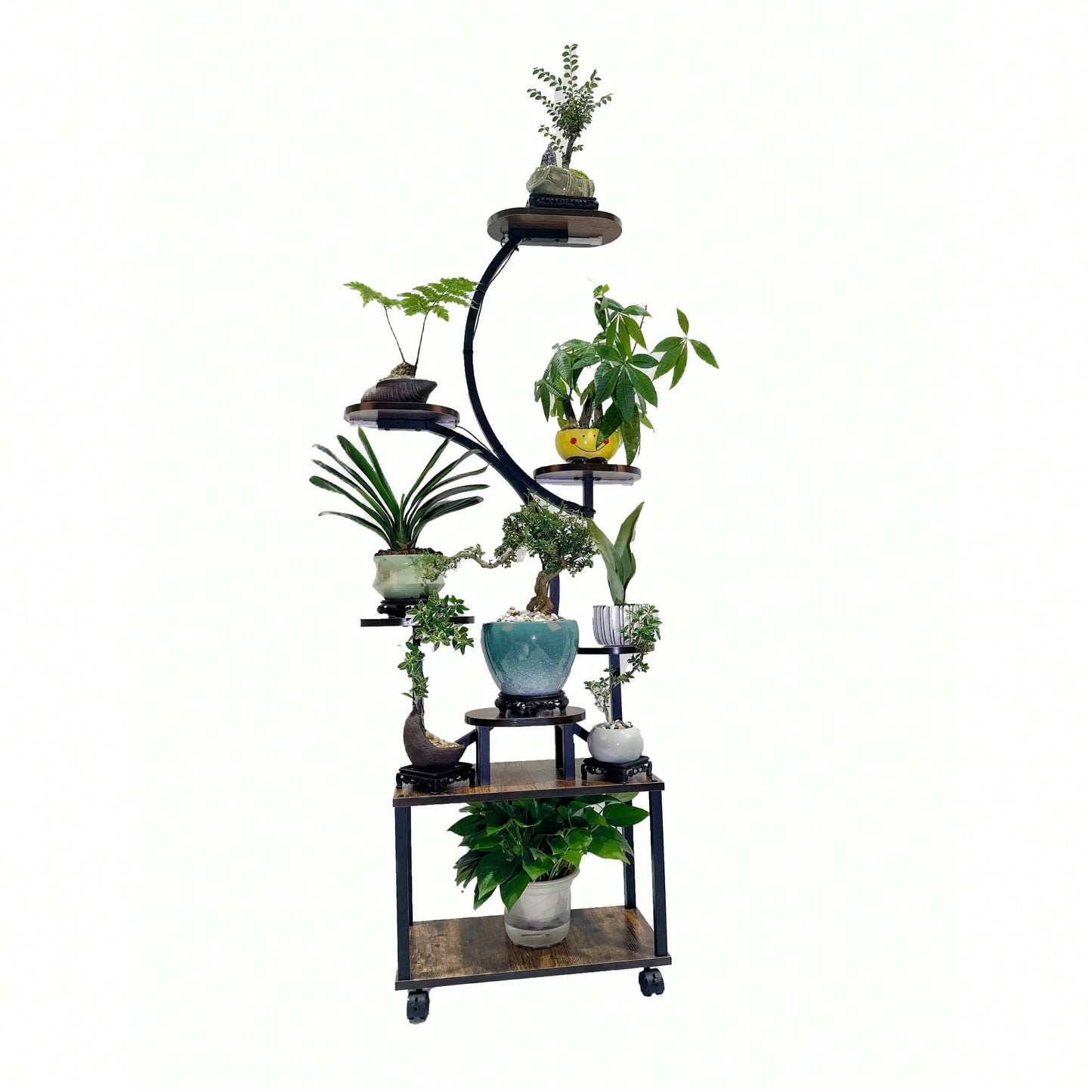 Indoor Plant Stand With Grow Lights 8 Tiered Metal Flower Holder 61 Inch Tall S-Shaped Rack For Home And Patio